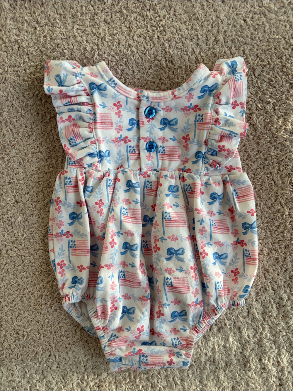 NWOT Ollie Jay Betsy Romper Bubble American Flag Patriotic Bows 3-6M